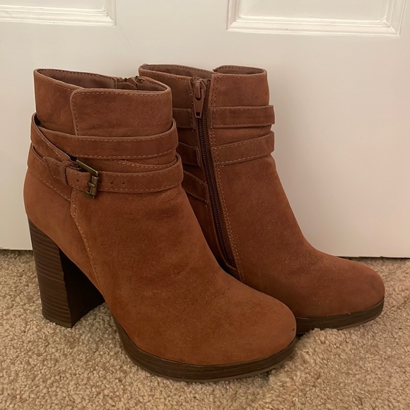 Cognac Brown Textile Booties - Picture 1 of 6
